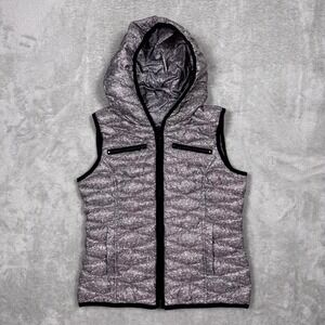 Sugarfly Puffer Vest Y2K Mallcore Kids L Gray Quilted Down Hooded Zip Up Outdoor